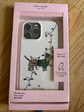 White Kate Spade   iPhone 13 Pro Max Case with dachund  Design